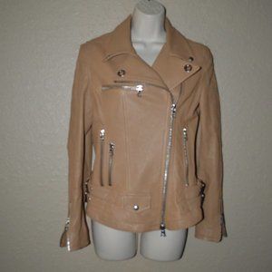 NWOT $2375 Sz S/M DROMe Light Brown Tan Aysmmetrical Zipper Moto Jacket